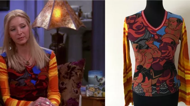 Custo Barcelona Multicolor Print Top worn by Phoebe Buffay (Lisa Kudrow) in Friends TV series (Season 6 Episode 13)