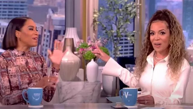 Simkhai Rhoda Crochet-panel Silk shirt Dress worn by Sunny Hostin as seen in The View on May 16, 2023