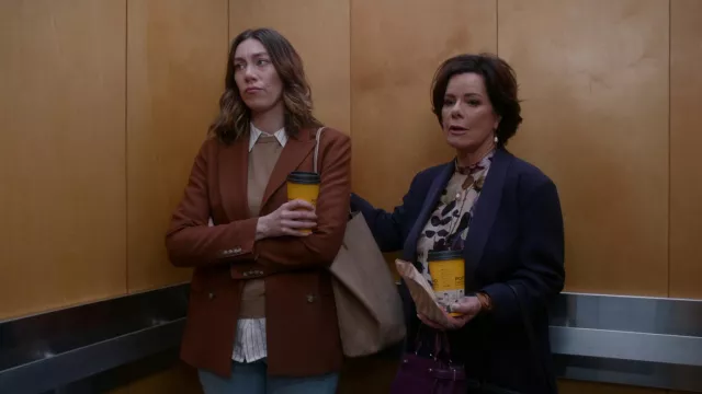 Brown blazer jacket worn by Allison (Madeline Wise) as seen in So Help Me Todd (S01E20)