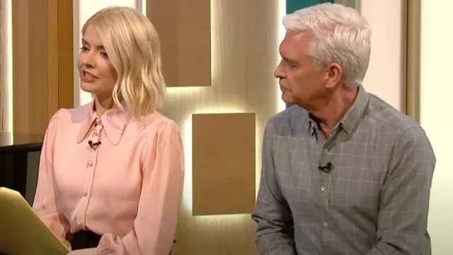 Lk bennett Sonya Pink Crepe Blouse worn by Holly Willoughby as seen in This Morning on May 15, 2023
