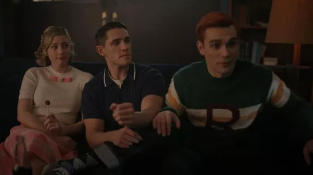 Gant Cable Polo Sweater Evening Blue worn by Kevin Keller (Casey Cott) as seen in Riverdale (S07E08)