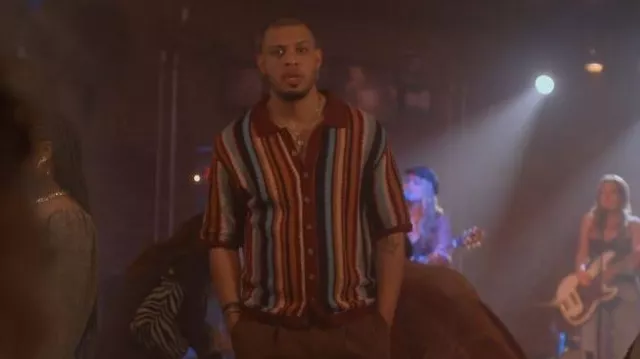 Topman Knit Stripe Texture Button Through Shirt in Multi porté par Isaac Hall (Sarunas J. Jackson) comme on le voit dans Good Trouble (S05E10)