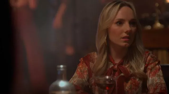 Aria Cove Shirred Detail Mini Skater Dress with Neck Tie in Vintage Wine Print worn by Claire Badgely (Seri DeYoung) as seen in Good Trouble (S05E10)