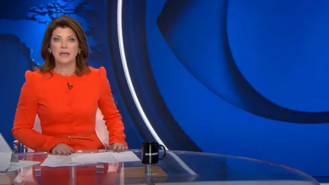 Sportmax Stecca Jersey Jacket worn by Norah O'Donnell as seen in CBS Evening News on May 18, 2023