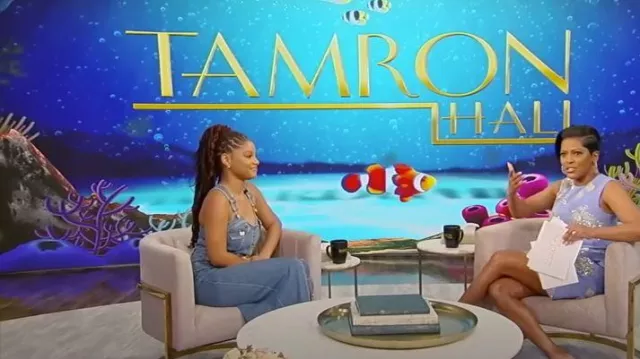 Moschino Teddy Buttons Denim Dungarees Dress worn by Halle Bailey as seen in Tamron Hall on May 18, 2023