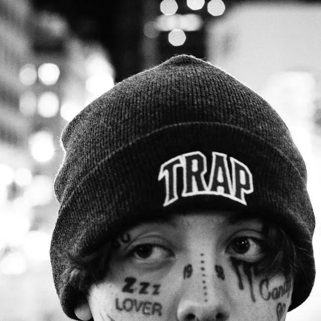 Trap Embroidered Cuffed Beanie Hat worn by Lil Xan on the Instagram account @xanxiety