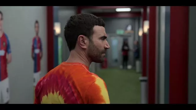 Rainbow Tie and Dye Shirt worn by Roy Kent (Brett Goldstein) in Ted Lasso TV series outfits (Season 3 Episode 10)