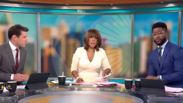 Robe Cherelle de New York & Company portée par Gayle King vue dans CBS Mornings le 22 mai 2023