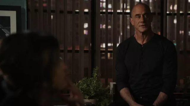 And Now This Men's Knit Solid Long-Sleeve Henley Shirt worn by Detective Elliot Stabler (Christopher Meloni) as seen in Law & Order: Special Victims Unit (S24E22)