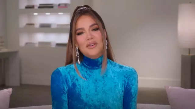 Tibi Stretch Velvet Turtleneck Top worn by Khloé Kardashian as seen in The Kardashians (S03E01)