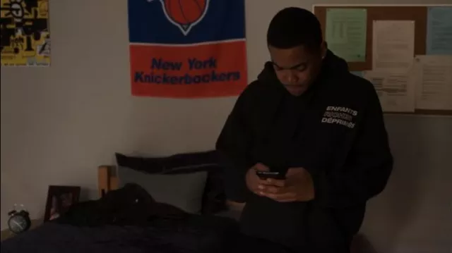 Enfants Riches Deprimes Black Zurich Grid Sudadera con capucha usada por Tariq St. Patrick (Michael Rainey Jr.) como se ve en Power Book II: Ghost (S03E09)