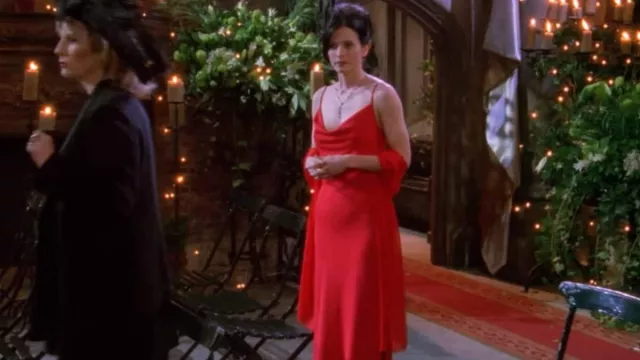 Hello Molly Red Spaghetti Strap Maxi Dress worn by Monica Geller (Courteney Cox) in Friends TV series (Season 4 Episode 24)