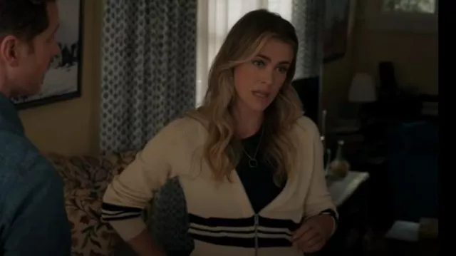 Rag & Bone Amy Cotton Stripe Zip Sweater worn by Michaela Stone (Melissa Roxburgh) as seen in Manifest (S04E11)