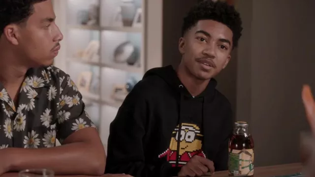 Mostly Heard Rarely Seen 8 Bit x Minions Skin­ny 8 Bit Ap­pliqué Hood­ie worn by Jack Johnson (Miles Brown) as seen in black-ish (S08E02)