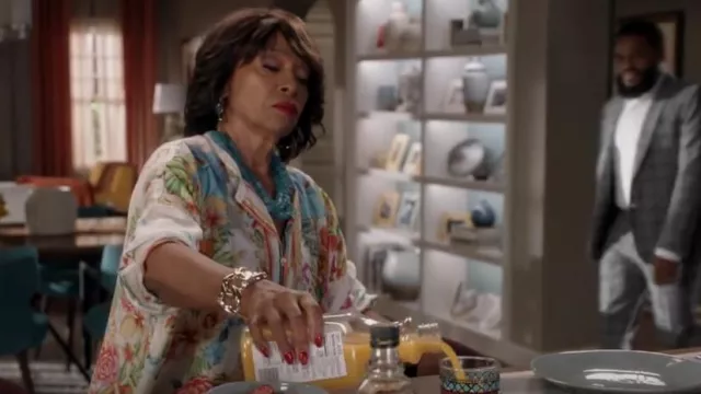 Johnny Was Sabrina Printed Button Up Top worn by Ruby (Jenifer Lewis) as seen in black-ish (S08E11)