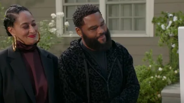 Dolce & Gabbana Leop­ard-Print Zip-Up Hood­ie worn by Andre 'Dre' Johnson (Anthony Anderson) as seen in black-ish (S08E13)