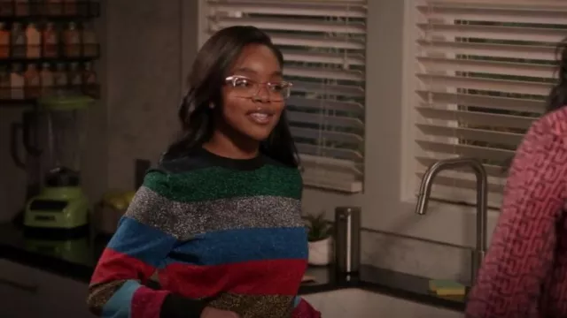 Victoria Beckham Metallic Striped Cotton-Blend Sweater worn by Diane Johnson (Marsai Martin) as seen in black-ish (S08E08)