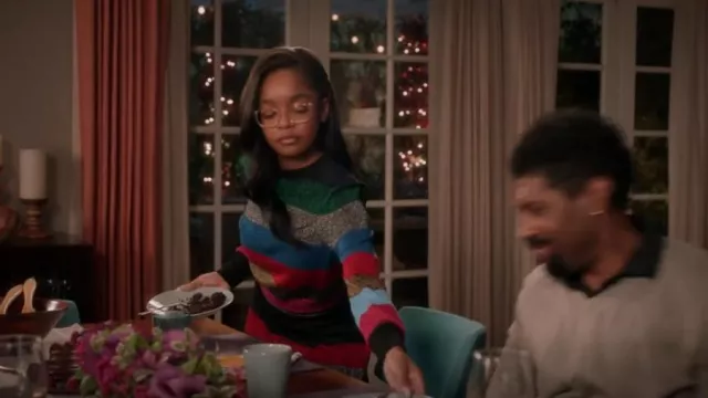 Victoria Beckham Lurex Mini-jupe rayée portée par Diane Johnson (Marsai Martin) vue en noirâtre (S08E08)