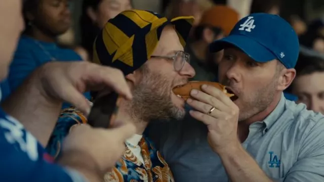 Bode Navy & Yel­low Killing­ton Stripe Struc­tured Hat worn by Will (Seth Rogen) as seen in Platonic (S01E05)