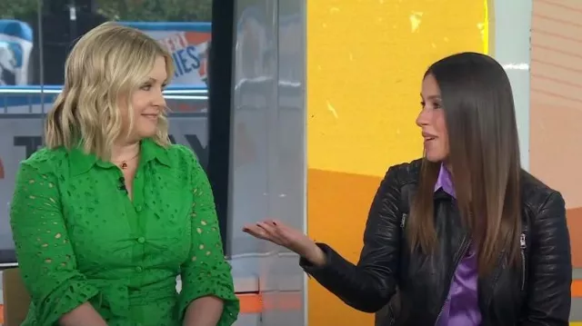 Robe brodée Zara ajourée portée par Melissa Joan Hart comme vu dans Aujourd’hui le 6 juin 2023