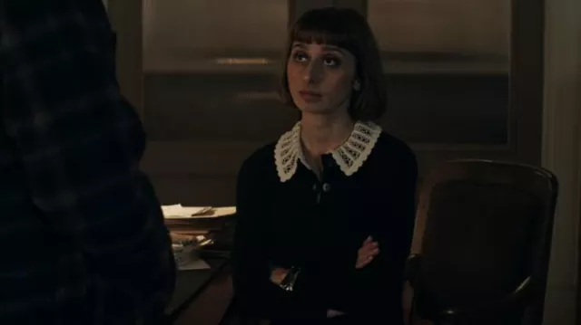Sandro Joie Crochet Collar Ribbed Cardigan worn by Chrissy Beppo (Sofia Hasmik) as seen in Superman & Lois (S03E11)