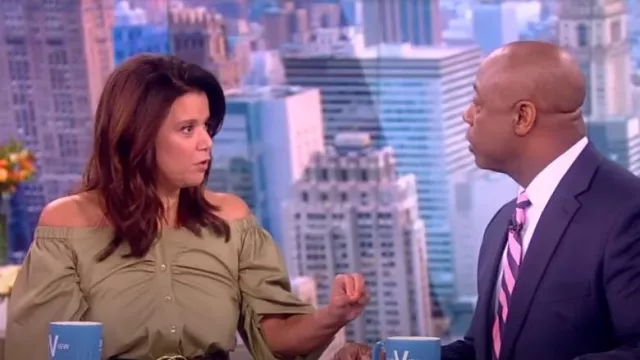 Staud Reese Off the Shoulder Stretch Cotton Shirtdress worn by Ana Navarro as seen in The View on June 5, 2023