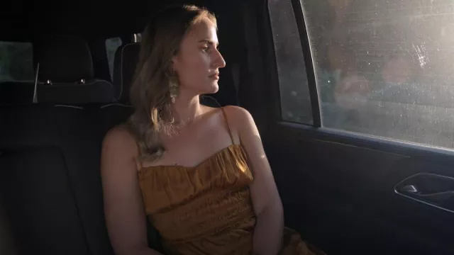 Anthropologie Ruched Tiered Satin Slip Midi Dress worn by Vanessa Papa as seen in The Ultimatum: Queer Love (S01E09)