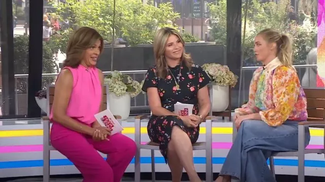 Lela Rose Floral Print Crepe Midi Sheath Dress worn by Jenna Bush Hager as seen in Today with Hoda & Jenna on  June 7, 2023