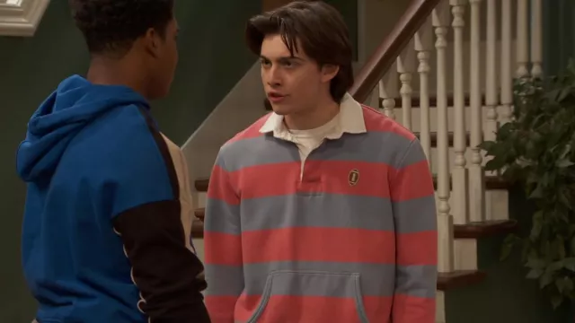 Ralph Lauren Kan­ga­roo Pock­et Striped Jer­sey worn by Neil (Felix Avitia) as seen in Raven's Home (S06E05)