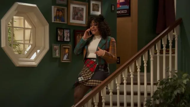 Marine Serre Clashing Tartans Wool Miniskirt worn by Raven Baxter (Raven-Symoné) as seen in Raven's Home (S06E06)