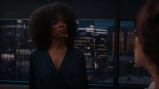 Paige Sevilla Wrap Bodysuit worn by Beverly Crest (Leslie Silva) as seen in So Help Me Todd (S01E21)