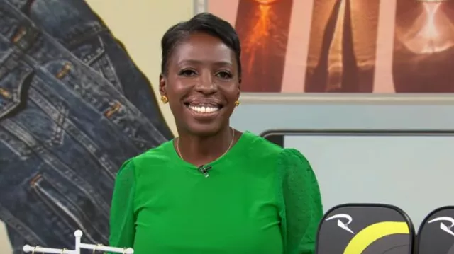 CeCe Puff Sleeve Mixed Media Top porté par Candi Carter tel que vu dans CBS Mornings le 24 mai 2023