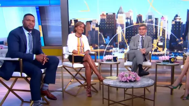 Jimmy Choo Patent Calfskin Lang Sandals portée par Robin Roberts vue dans Good Morning America le 12 juin 2023