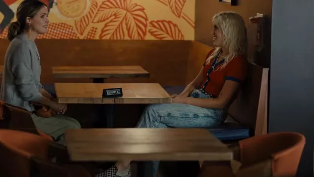 Vans Classic Slip-Ons Black/White worn by Peyton (Emily Kimball) as seen in Platonic (S01E06)
