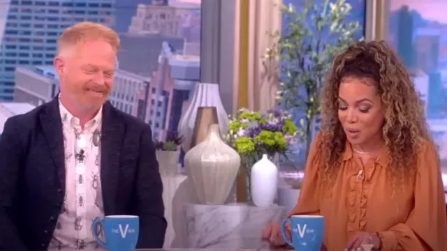 Philipa Ruffled Silk Blouse worn by Sunny Hostin as seen in The View on June 13, 2023