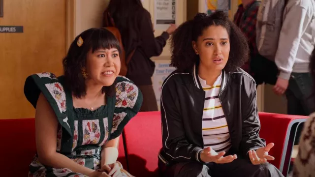 Sea Pippin Patchwork Smocked Apron Dress worn by Eleanor Wong (Ramona Young) as seen in Never Have I Ever (S04E02)
