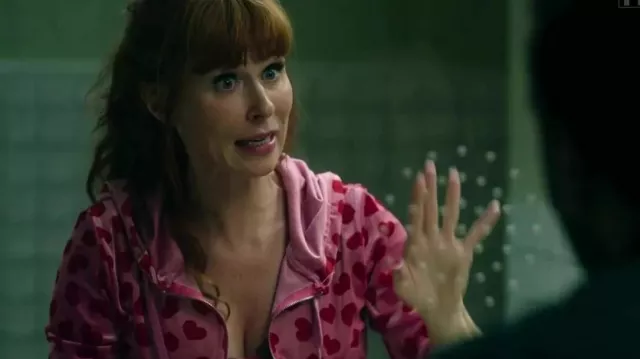 The pink heart-print sweatcoat jacket worn by Morgane Alvaro (Audrey Fleurot) in the HPI series: High Intellectual Potential (S03E02)