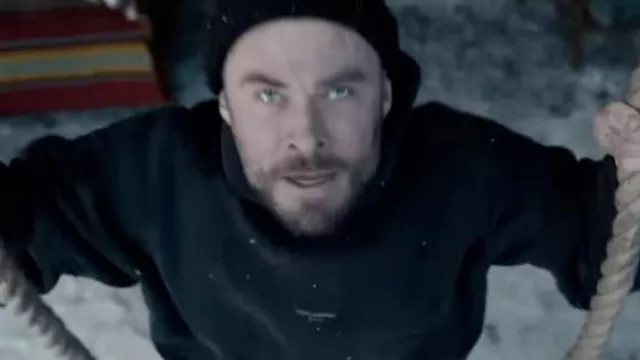 Holzweiler Black hoodie worn by Tyler Rake (Chris Hemsworth) as seen in Extraction 2 movie wardrobe