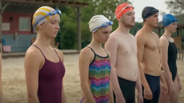 Arena Multicolor Stripes Challenge Back One Piece as seen in The Lake (S01E04)
