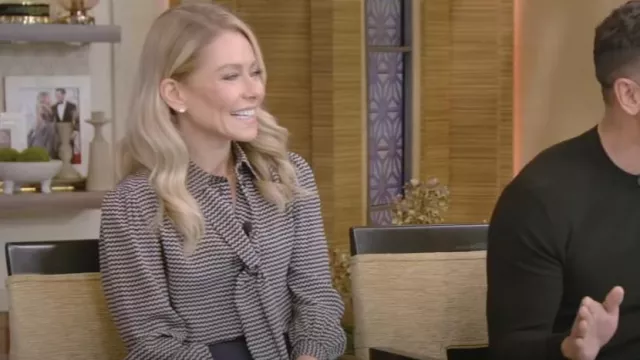Saint Laurent Lavalliere Neck Blouse worn by Kelly Ripa as seen in LIVE with Kelly and Mark on June 19, 2023