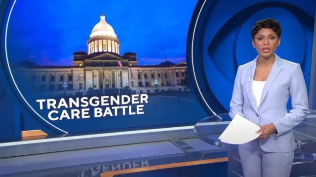 Ann Taylor El blazer de un botón con muescas usado por Jericka Duncan como se ve en CBS Evening News el 20 de junio de 2023