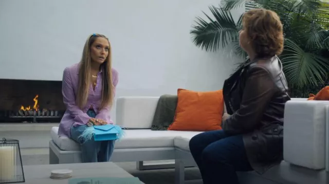 Pretty Little Thing Blue Feather Bag worn by Vanessa Merriman (Sara Thompson) as seen in One of Us Is Lying (S02E07)