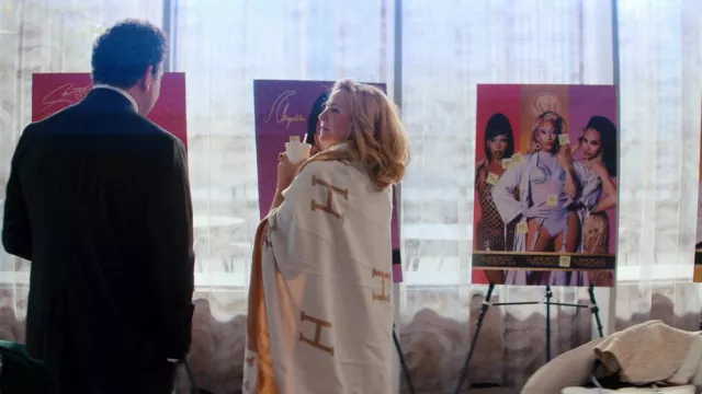 Hermes Monogram Blanket worn by Madolyn Addison (Kim Cattrall) as seen in Glamorous (S01E06)