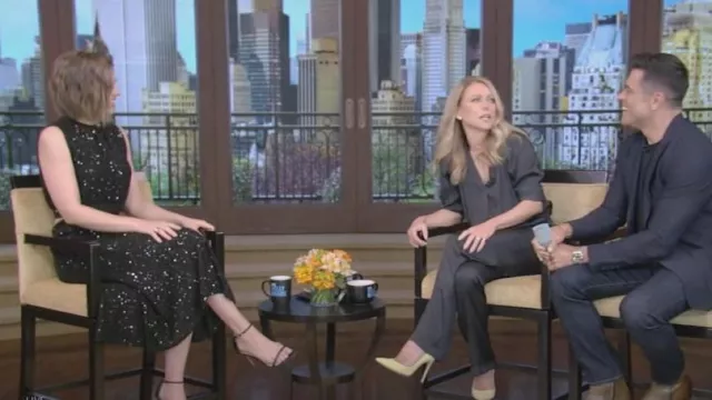Brunello Cucinelli Sequin Sweater Knit A-Line Midi Skirt worn by Lauren Cohan as seen in LIVE with Kelly and Mark on  June 26, 2023
