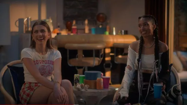 July Li Hand Knit Swirl Top worn by Zaara(Tara Raani) as seen in grown-ish (S06E01)