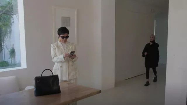 Schiaparelli Double-Breasted Striped Jacket worn by Kris Jenner as seen in The Kardashians (S03E06)