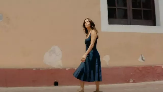 Staud Mini Wells Dress Navy worn by Eva Longoria as seen in Eva Longoria: Searching for Mexico (S01E06)