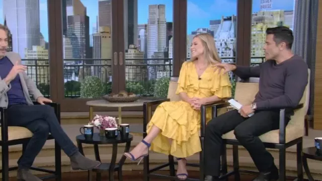 Prabal Gurung Floral Ruffled Midi Wrap Dress worn by Kelly Ripa as seen in LIVE with Kelly and Mark on July 3, 2023