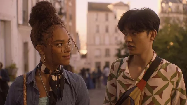 River Island Geo Printed shirt worn by Tao Xu (William Gao) as seen in Heartstopper (Season 2)