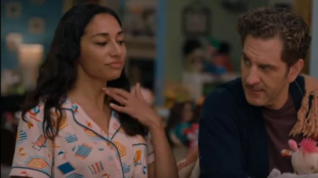 Kate Spade New York Short Sleeve Notch Collar Button Front Shorty Pajama Set worn by Astrid (Meaghan Rath) as seen in Children Ruin Everything (S02E12)